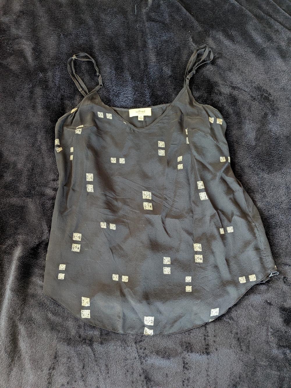 Wilfred Black Silk Cami with Cream Square Print